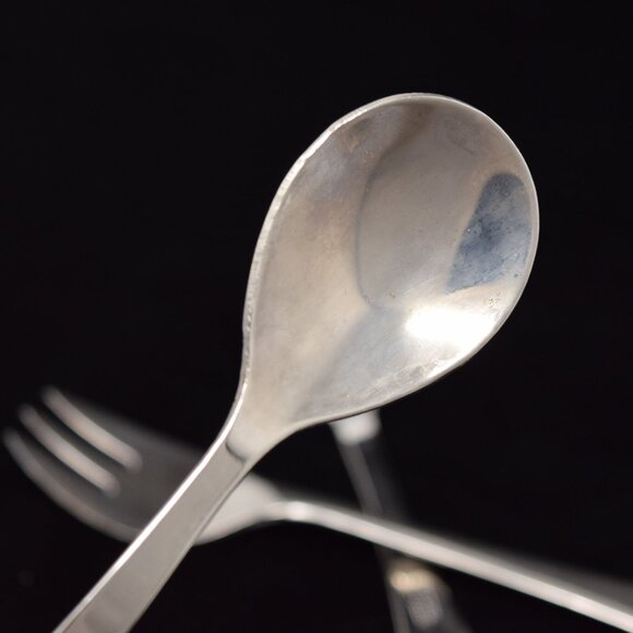 Set 2 Sheffield England Fork Silverplate & 1 Unmarked Spoon Stainless Child 5" - Picture 7 of 13